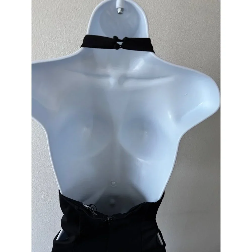 Cutout Halter Dress L Bodycon Plunge Neck Backless Y2K Club Core Night Out Glam - Picture 13 of 14